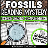 Types of fossils reading mystery comprehension questions worksheet with suspect line-up