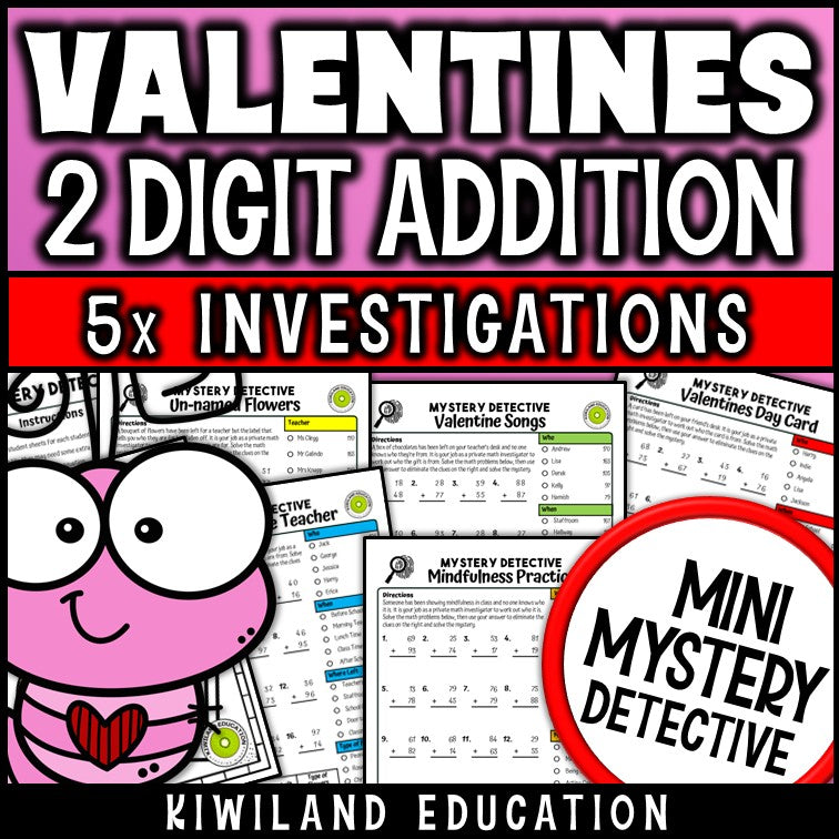 Valentines day 2-digit addition with regrouping worksheets