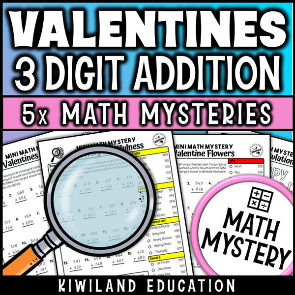 Valentine's Day 3-digit addition math mystery answer key