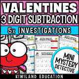 Valentines day 3-digit subtraction with regrouping worksheets
