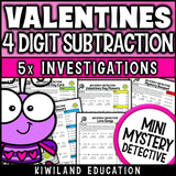 Valentines day 4-digit subtraction with regrouping worksheets