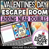 Valentine's Day adding near doubles digital escape room cover, math grades 1–2