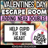 No-prep Valentine's Day near doubles math escape room activity