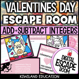 Valentine's Day integers escape room puzzle screen