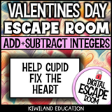 No-prep Valentine's Day integers math escape room activity