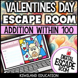 Addition Within 100 Digital Escape Room Valentine's Day preview 1
