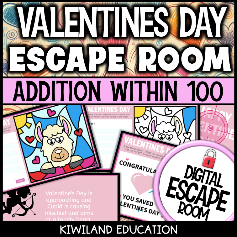 Valentine's Day addition escape room puzzle screen