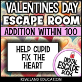 No-prep Valentine's Day addition math escape room activity