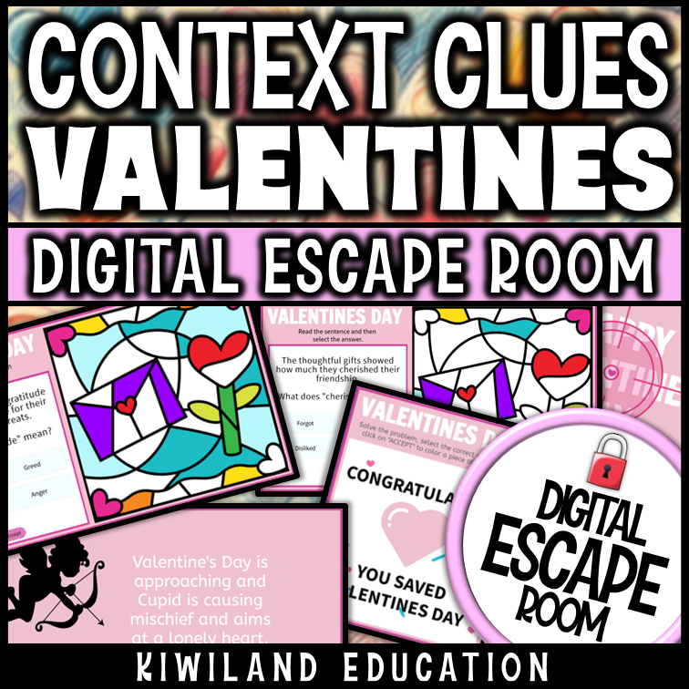 Valentine's Day context clues escape room puzzle screen