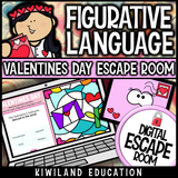 Valentine's Day figurative language digital escape room cover, ELA grades 3–6