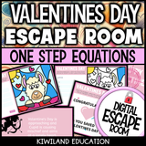 Valentine's Day one-step equations escape room puzzle screen