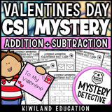 Valentines day surprise card mystery detective add subtract grades 2-4