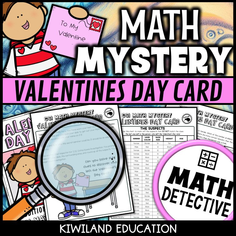 Valentine's math mystery clue pages with addition and subtraction regrouping