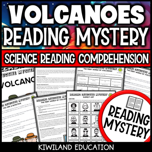 Volcanoes reading mystery comprehension activity cover for grades 3-6
