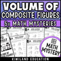Volume of composite figures worksheets for 5th 6th 7th grade, printable math mystery detective pack