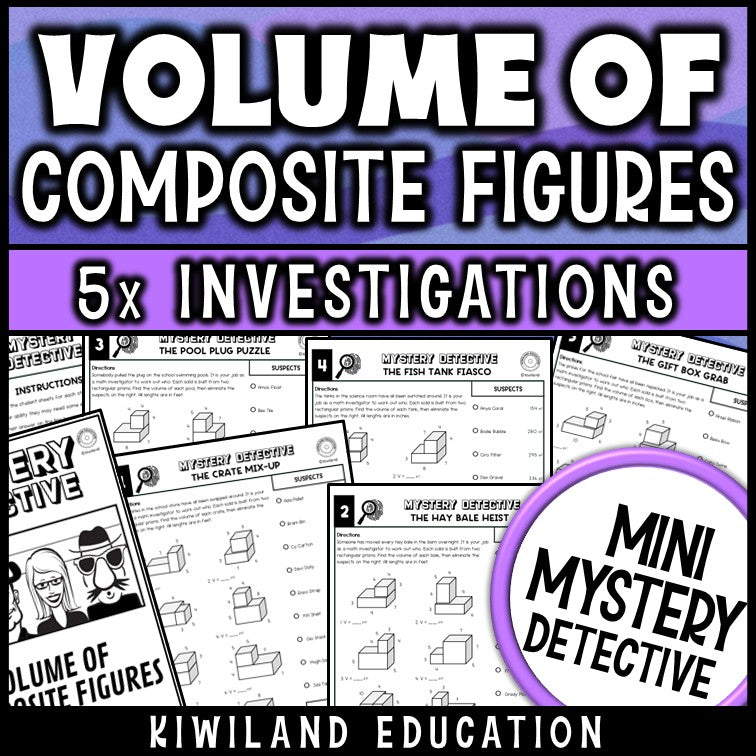 Volume of composite figures worksheets 5th 6th 7th grade mystery detective