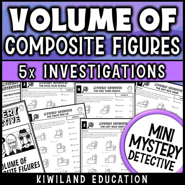 Volume of composite figures worksheets 5th 6th 7th grade mystery detective