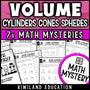 Volume of cylinders cones and spheres math mystery worksheets for grades 7 to 9, printable pack