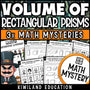 Volume of Rectangular Prisms Math Mystery worksheets cover - 3 printable detective cases