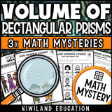 Volume of rectangular prisms math mystery worksheet sample pages