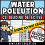 Water pollution and water quality CSI reading mystery comprehension activity cover for grades 3-6