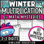 Winter 2-digit by 2-digit multiplication math mystery worksheets cover
