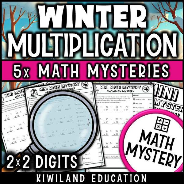 Winter 2-digit by 2-digit multiplication math mystery answer key