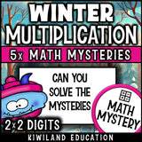 Winter 2-digit by 2-digit multiplication math mystery activity preview