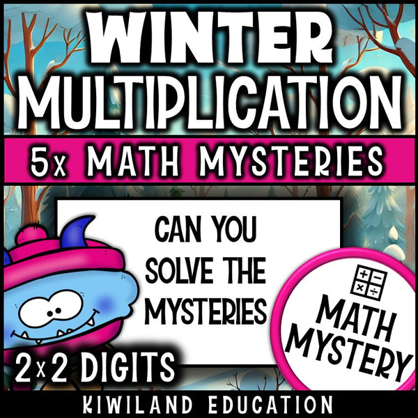Winter 2-digit by 2-digit multiplication math mystery activity preview