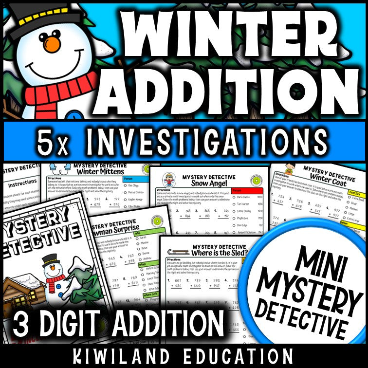 Winter 3-digit addition with regrouping worksheets
