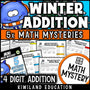 Winter 4-digit addition with regrouping math mystery worksheets cover