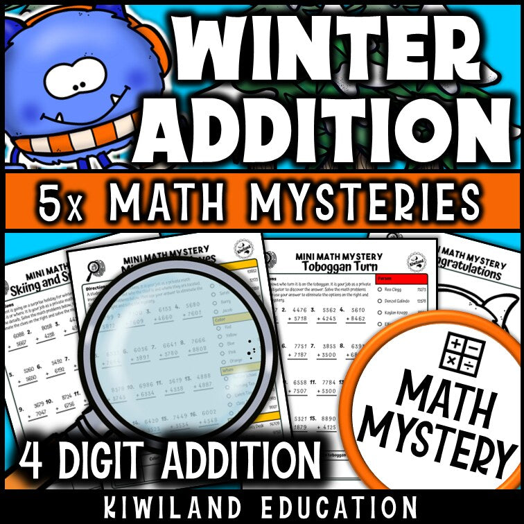 Winter 4-digit addition math mystery answer key
