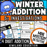 Winter 4-digit addition with regrouping worksheets