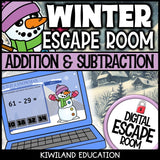 Addition and Subtraction Within 100 Winter digital escape room for Grades 1-3
