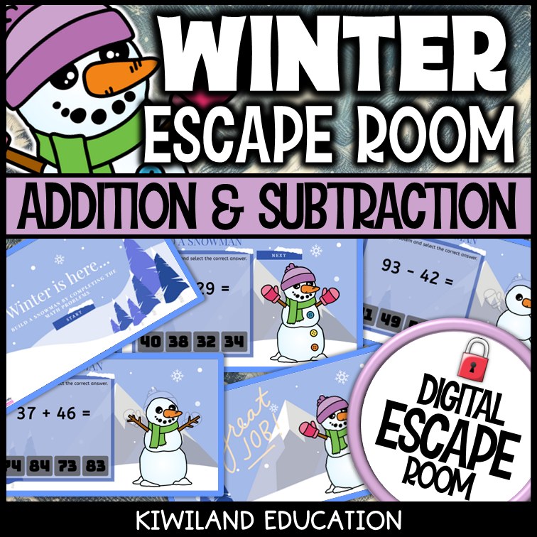Winter add and subtract escape room puzzle screen