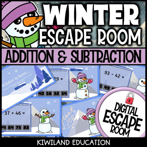 Winter add and subtract escape room puzzle screen