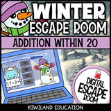Addition Within 20 Winter digital escape room for Grades K-2