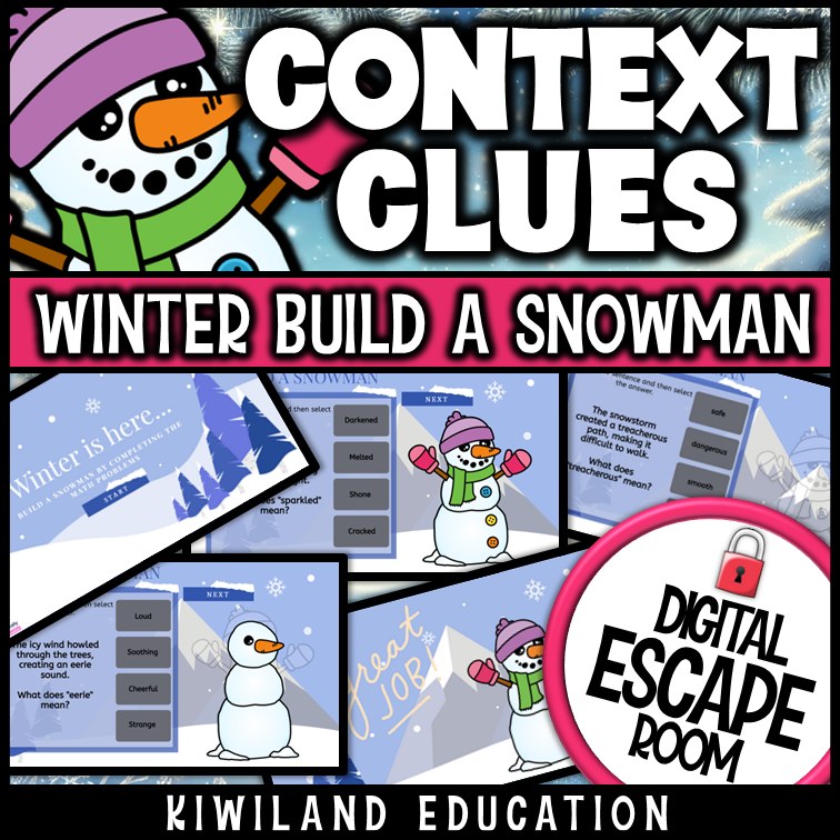 Winter context clues escape room passage screen