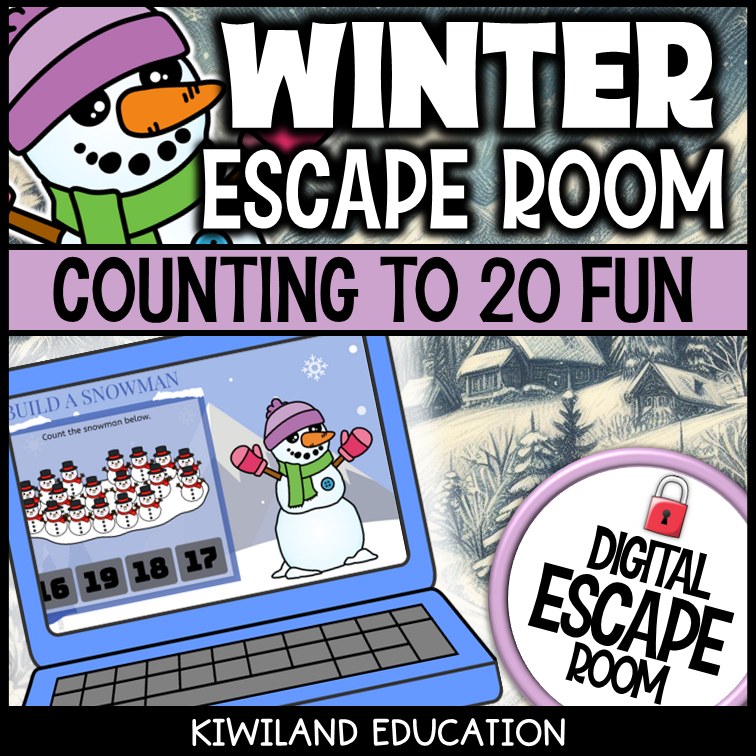 Counting to 20 Winter digital escape room for Grades K-1