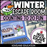 Counting to 20 Winter digital escape room for Grades K-1