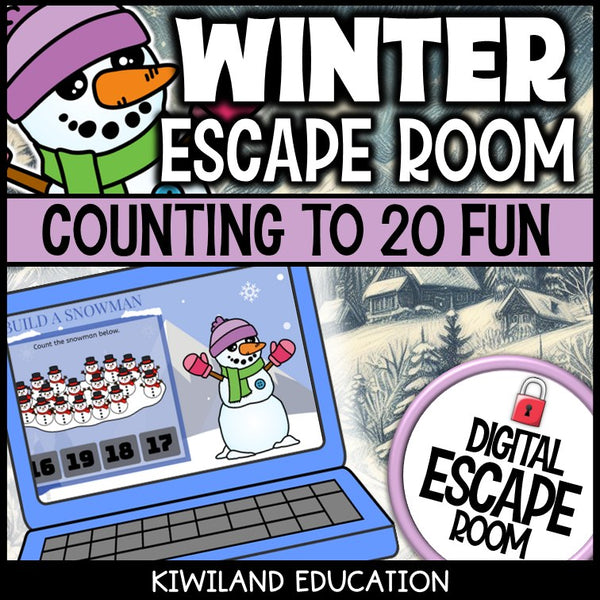 Counting to 20 Winter digital escape room for Grades K-1