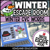 CVC Words Winter digital escape room for Grades K-1
