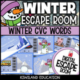 Winter CVC words escape room puzzle screen