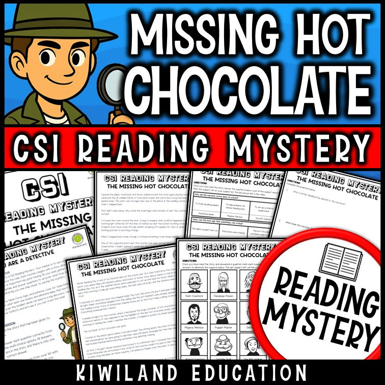 Winter reading mystery hot chocolate case cover for grades 3-6