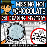 Winter reading mystery comprehension questions worksheet with suspect line-up