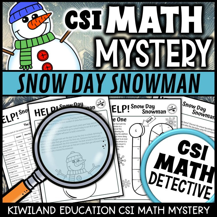 Winter math mystery clue pages with addition, subtraction, and coordinates