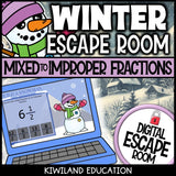 Mixed to Improper Fractions Winter digital escape room for Grades 4-6
