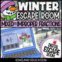 Mixed to Improper Fractions Winter digital escape room for Grades 4-6
