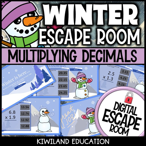 Winter decimals escape room puzzle screen