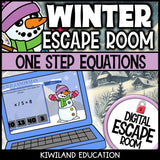 One-Step Equations Winter digital escape room for Grades 5-8